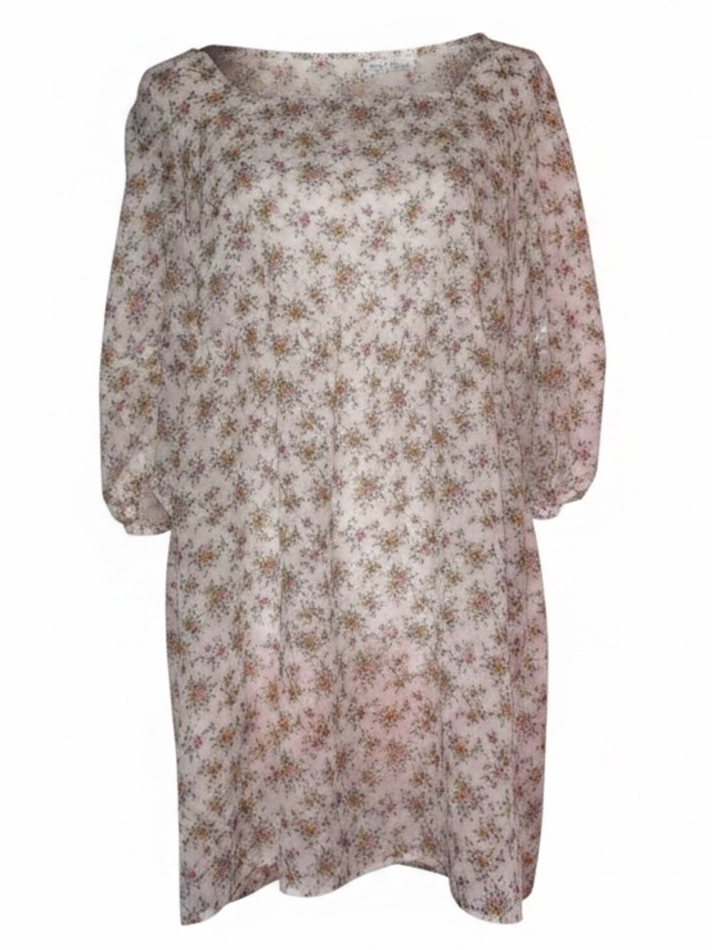 WILD FABLE Women’s Ivory Floral Chiffon Sheer Peasant Mini Dress Size Medium